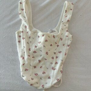 Cotton On Cream Corset Top with Floral Accents